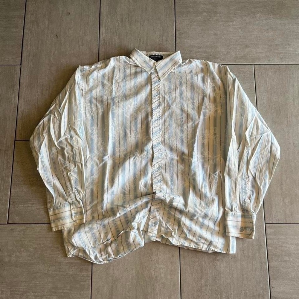 Southpole Signature Series Striped Floral Button Down Shirt White Blue XXL